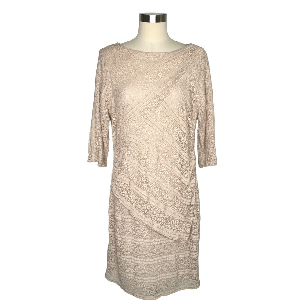 REISS Beige Sheer Lace Overlay "Janelle" Sheath Dress Size US 12 $400 romantic
